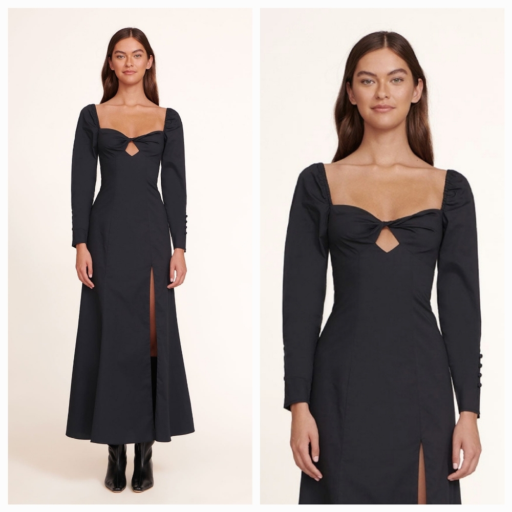 STAUD JOSEPHINE COTTON POPLIN DRESS in Black Size 0 NWT
